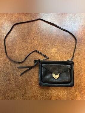 Covet by Stella and Dot Black Leather Crossbody Bag with Gold Hardware